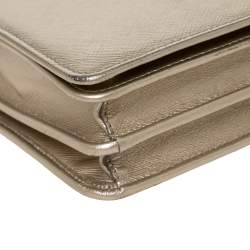 Pre Owned Prada Metallic Gold Saffiano Leather Logo Flap Chain Shoulder Bag