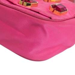 Pre Owned Prada Two Tone Pink Nylon and Patent Leather Jeweled Camera Crossbody Bag