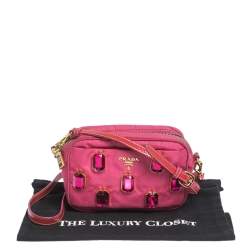 Pre Owned Prada Two Tone Pink Nylon and Patent Leather Jeweled Camera Crossbody Bag