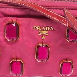 Pre Owned Prada Two Tone Pink Nylon and Patent Leather Jeweled Camera Crossbody Bag