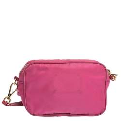 Pre Owned Prada Two Tone Pink Nylon and Patent Leather Jeweled Camera Crossbody Bag