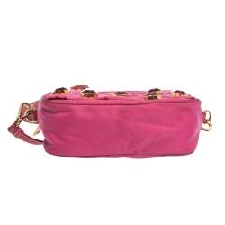 Pre Owned Prada Two Tone Pink Nylon and Patent Leather Jeweled Camera Crossbody Bag
