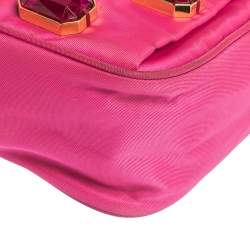 Pre Owned Prada Two Tone Pink Nylon and Patent Leather Jeweled Camera Crossbody Bag