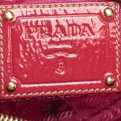 Pre Owned Prada Two Tone Pink Nylon and Patent Leather Jeweled Camera Crossbody Bag