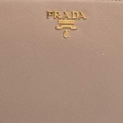 Pre Owned Prada Nude Beige Saffiano Leather Zip Around Wallet