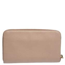 Pre Owned Prada Nude Beige Saffiano Leather Zip Around Wallet