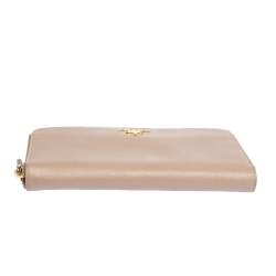 Pre Owned Prada Nude Beige Saffiano Leather Zip Around Wallet