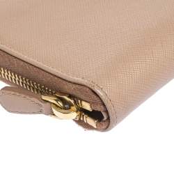 Pre Owned Prada Nude Beige Saffiano Leather Zip Around Wallet