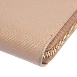 Pre Owned Prada Nude Beige Saffiano Leather Zip Around Wallet