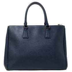 Pre Owned Prada Blue Saffiano Lux Leather Large Double Zip Tote