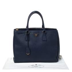 Pre Owned Prada Blue Saffiano Lux Leather Large Double Zip Tote