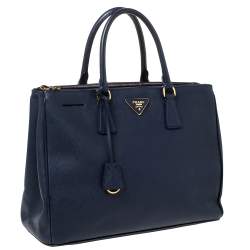 Pre Owned Prada Blue Saffiano Lux Leather Large Double Zip Tote