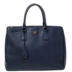 Pre Owned Prada Blue Saffiano Lux Leather Large Double Zip Tote