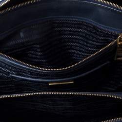 Pre Owned Prada Blue Saffiano Lux Leather Large Double Zip Tote