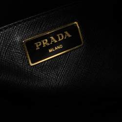 Pre Owned Prada Black Leather Logo Plaque Tote