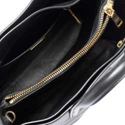 Pre Owned Prada Black Leather Logo Plaque Tote