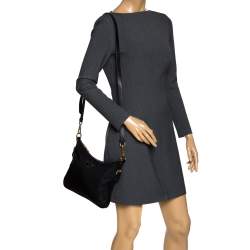 Pre Owned Prada Black Tessuto Nylon and Leather Crossbody Bag