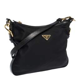 Pre Owned Prada Black Tessuto Nylon and Leather Crossbody Bag