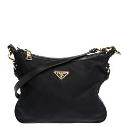 Pre Owned Prada Black Tessuto Nylon and Leather Crossbody Bag