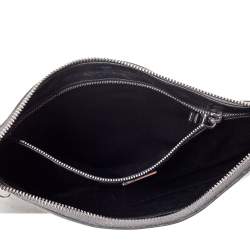 Pre Owned Prada Silver Saffiano Vernice Leather Push Lock Clutch