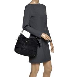 Pre Owned Prada Black Nylon and Patent Leather Hobo