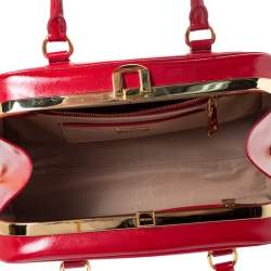 Pre Owned Prada Red Saffiano Vernice Leather Pyramid Frame Top Handle Bag