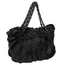 Pre Owned Prada Black Tessuto Nylon Origami Pleated Tote