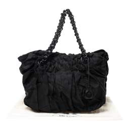 Pre Owned Prada Black Tessuto Nylon Origami Pleated Tote