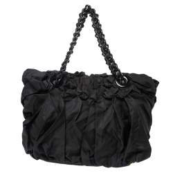 Pre Owned Prada Black Tessuto Nylon Origami Pleated Tote