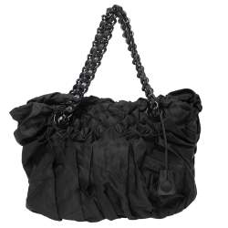 Pre Owned Prada Black Tessuto Nylon Origami Pleated Tote