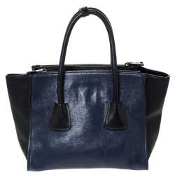 Pre Owned Prada Blue/Black Leather Twin Pocket Double Handle Tote