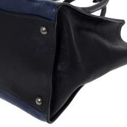 Pre Owned Prada Blue/Black Leather Twin Pocket Double Handle Tote