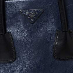 Pre Owned Prada Blue/Black Leather Twin Pocket Double Handle Tote