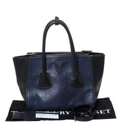 Pre Owned Prada Blue/Black Leather Twin Pocket Double Handle Tote