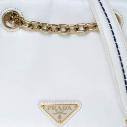 Pre Owned Prada White Tessuto Nylon Logo Plaque Flap Chain Shoulder Bag
