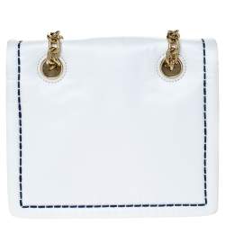 Pre Owned Prada White Tessuto Nylon Logo Plaque Flap Chain Shoulder Bag