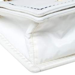 Pre Owned Prada White Tessuto Nylon Logo Plaque Flap Chain Shoulder Bag