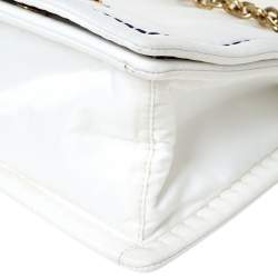 Pre Owned Prada White Tessuto Nylon Logo Plaque Flap Chain Shoulder Bag