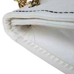 Pre Owned Prada White Tessuto Nylon Logo Plaque Flap Chain Shoulder Bag