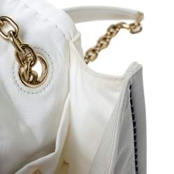 Pre Owned Prada White Tessuto Nylon Logo Plaque Flap Chain Shoulder Bag