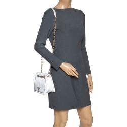 Pre Owned Prada White Tessuto Nylon Logo Plaque Flap Chain Shoulder Bag