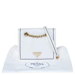 Pre Owned Prada White Tessuto Nylon Logo Plaque Flap Chain Shoulder Bag