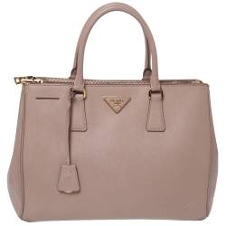 Pre Owned Prada Beige Saffiano Lux Leather Medium Double Zip Tote