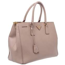 Pre Owned Prada Beige Saffiano Lux Leather Medium Double Zip Tote