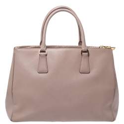 Pre Owned Prada Beige Saffiano Lux Leather Medium Double Zip Tote
