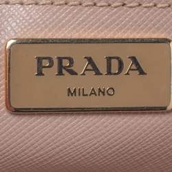 Pre Owned Prada Beige Saffiano Lux Leather Medium Double Zip Tote