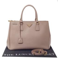 Pre Owned Prada Beige Saffiano Lux Leather Medium Double Zip Tote