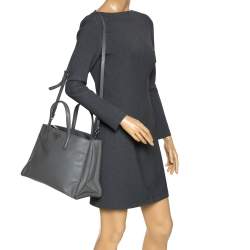 Pre Owned Prada Grey Saffiano Lux Leather Double Handle Tote
