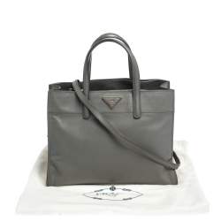 Pre Owned Prada Grey Saffiano Lux Leather Double Handle Tote