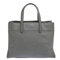 Pre Owned Prada Grey Saffiano Lux Leather Double Handle Tote
